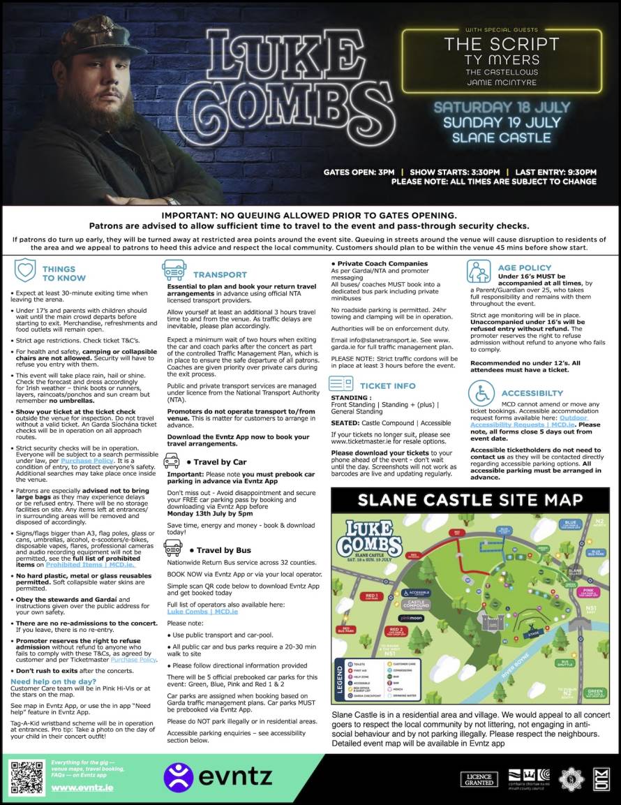 Luke Combs: Slane Castle Public Information Notice